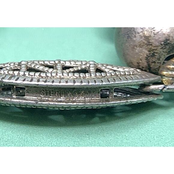 Asian Sterling Silver Hand Carved Cinnabar Onyx Beaded Necklace Vintage - Picture 5 of 7